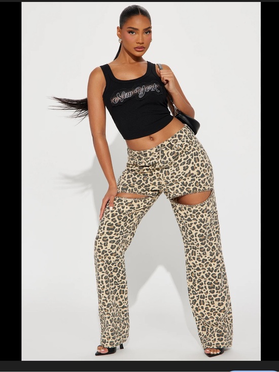 Fashion Nova Pants - Fashion Nova Taupe Leopard Cut-Out Wide Leg Pants